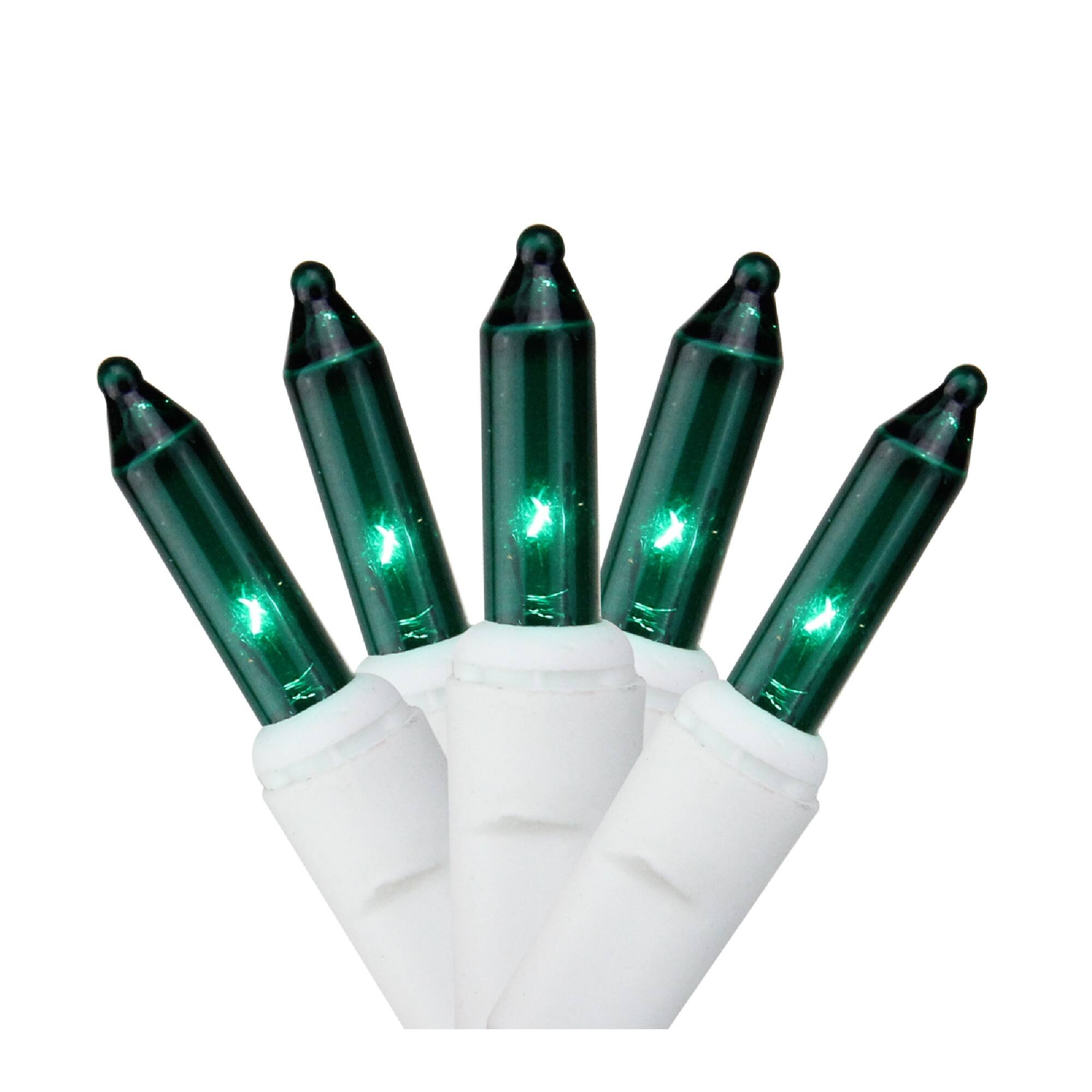 100ct. Green Mini Incandescent Christmas Light Set, White Wire